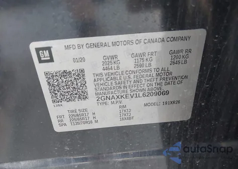 2020 Chevrolet Equinox Fwd Lt 1.5L Turbo from USA, damaged, VIN 2GNAXKEV1L6209069